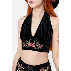 Restyle - Woodland Bloom Crop top - 2XL - Zwart