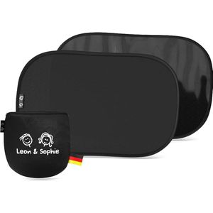 Zonnebescherming auto kind - Set van 2 - GECERTIFICEERDE UPF50+ UV - Bescherming -Duurzaam & hoogwaardig GSM105+ nylon - 44L x 36B centimeter - Zwart