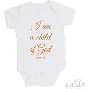 100% katoenen Romper ""I am a child of God John 1:12"" Unisex Katoen Wit/tan Maat 56/62