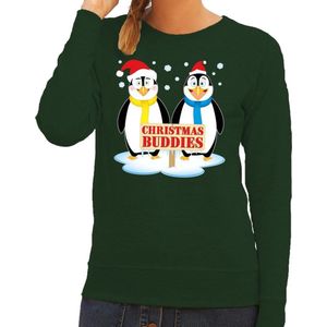 Foute kersttrui / sweater pinguin vriendjes groen voor dames - Kersttruien S