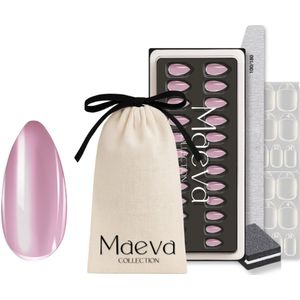 Maeva Collection Soft Gel Nagelset – Luxe Herbruikbare Press-On Nails – All-in-One Set – Roze Cat Eye - Amandel vorm – Zacht voor de Natuurlijke Nagel