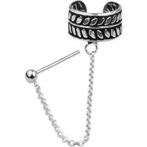 Oorbellen | Ear Cuff | Zilveren ear cuff, blad design met chain