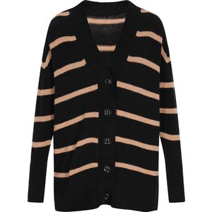 Gebreid Vest - Gestreept - V-hals - Losse Pasvorm - Lange Mouw - Normale Lengte