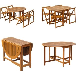 vidaXL 5-delige Tuinset inklapbaar massief acaciahout - Houten Tuinset - Houten Tuinsets - Eethoek Voor Buiten - Eethoeken Voor Buiten
