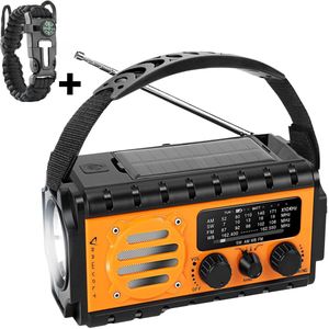 RAWVOLT® - NIEUW - Noodradio SW20K - 20000mAh Li-ion Accu - Solar Opwindbaar - Powerbank, Zaklamp, SOS Alarm & Leeslamp - 2025 model voor indoor, outdoor en in noodpakket - incl. Multi-Function Survival Armband