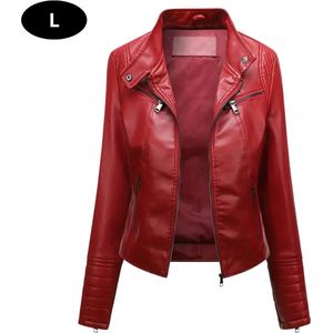 Bovista Leren Jas - Leather Jacket - Lederen Jas - Bomberjack - Pilotenjack - Blazer - Biker - Motorjas - Motormuis - Dames - Rood L