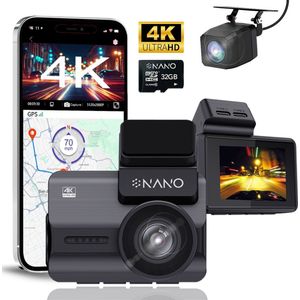 Nanocam M68 4K 2CH Wifi Gps 32gb dashcam voor auto - 4K + Full HD resolutie - Parkeerbeveiliging - 32gb MicroSD - 2,0 inch Lcd - 170 + 170 graden kijkhoek - Nachtzicht