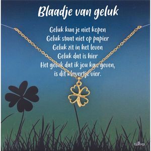 Bixorp Luck Klavertje Vier Cadeau Ketting - ""Blaadje van Geluk"" - Goud Verguld - 38+8cm