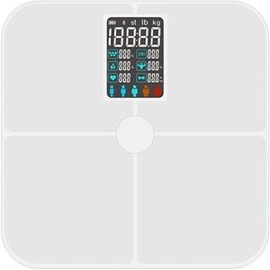 Lichaamsvetweegschaal - Groot LCD-scherm - Ultraprecisie - Analyse van Vet & Spiermassa - Voor Gezondheidsmonitoring - Wit - 30x30cm - 1 Stuk​
