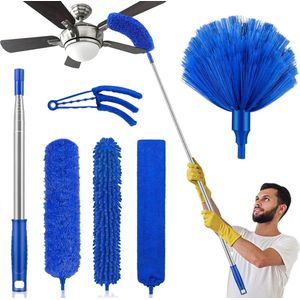 Plumeau voor reiniging, Newliton plumeau met verlengpaal, microvezel plafondventilator, spinnenwebstofdoek, lange plumeau voor hoge plafonds, muur, koelkast, apparaat