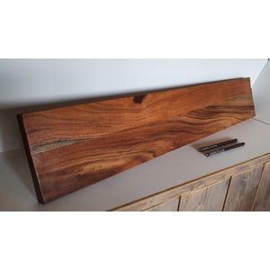 Wandplank Acaciahout + Blinde Plankdragers | 90x19cm | Transparante Lak | Hardhout | Muurplank | Plank aan de Muur | Industrieel | Boekenplank | Loft | Landelijk | Acacia | Harder dan Eikenhout | Zwevend |