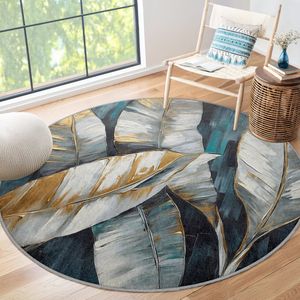 Abstract Gebied Rond Tapijt|Groen Marineblauw Bladeren Vreemde Vormen Marineblauw Groen Tapijt|Antislip Tapijt|Groen Tapijt Decor|Woonkamer Tapijt Modern Tapijt|Luxe Tapijt