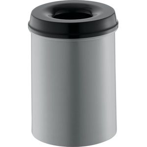 V-part Vlamdovende prullenbak/papierbak - 15L - aluminium / zwart