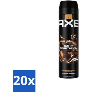20 x AXE - Deodorant Spray - Dark Temptation - Chocoladegeur - Verleidelijk Fris - 200 ml - Deodorant Spray - Chocolade Geur - AXE Dark Temptation - Verleidelijke Geur - Frisheid