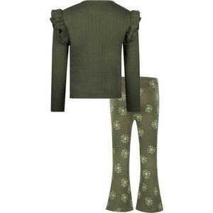 Koko Noko Meisjes set: Shirt en Flared Broek Army Green maat 110