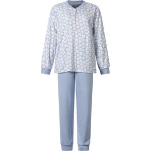 Lunatex - warme dames pyjama 124227 interlock - bloemenprint - blauw - maat L