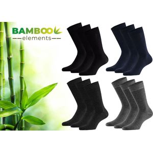 Bamboo Elements - Bamboe Sokken Dames - 12 Paar - Zwart Navy Antraciet Grijs - 35-38 - Lange Sokken - Kousen Dames Sokken - Anti Zweet - Duurzaam
