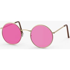 Hippie bril zonnebril rond roze accessoires voor carnaval - jaren 70 en 80 accessoires zoals John Lennon