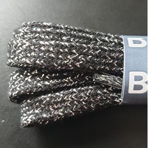 Bergal platte feest schoenveter 120cm 8mm breed met glitter blink goud zilver effect - 120cm, Zilver / Zwart