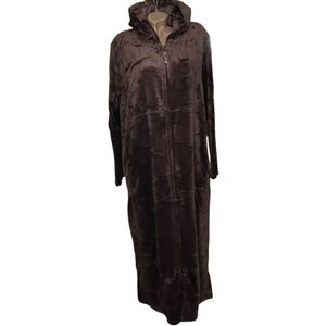 Dames Fleece Badjas extra lang 140CM met Ritssluiting en capuchon XXXL bruin