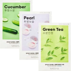 Koreaanse Gezichtsmasker - Set van 3 | Komkommer, Parel & Groene thee | Sheet Mask Missha Korean Beauty - Anti-aging