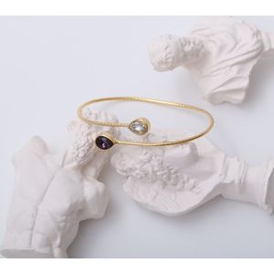 Hare Design Zirkonia Witte Paars Stenen Armband Gecombineerde Armband Goud Vergulde - Handgemaakte Luxe Sieraden