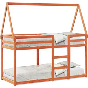 vidaXL - Stapelbed - met - dak - massief - grenenhout - wasbruin - 90x190 - cm