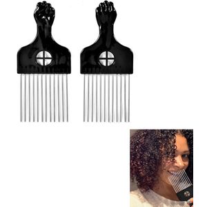 Afro kam - comb - Black fist - Krullenkam - Krullen - Krullenkam - Krullen - Curly Girl methode - Kapperskam - Kapper - Afro Kam - Afro Comb - Afro Pick - Styling Pik Afro Comb - Hair comb - Krullen - Zwart - 2 stuks