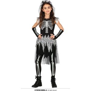 Guirca - Spook & Skelet Kostuum - Mooiste Dag Van De Dode Bruid Skelet - Meisje - - 5 - 6 jaar - Halloween - Verkleedkleding