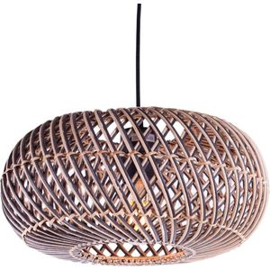 Rotan hanglamp Stripes | 1 lichts | zwart / naturel | rotan / metaal | Ø 40 cm | in hoogte verstelbaar tot 140 cm | eetkamer / eettafel / woonkamer lamp | modern / landelijk design