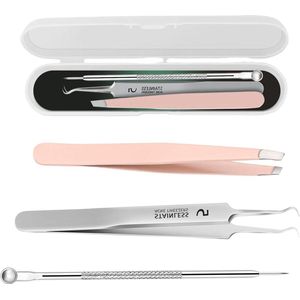 Allecto Plus - Set van 3 pincetten voor mee-eters en puistjes - Inclusief gereedschap voor ingegroeide haren - Onzuiverheden verwijderen met pincet