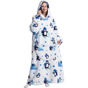 Hoodie Deken Met Mouwen - Onesie - Fleece Blanket - Dames - Heren - Kinderen - Plaid - Knuffeldeken - Extra Zacht - Pinguin