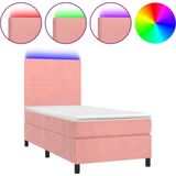 vidaXL - Boxspring - met - matras - en - LED - fluweel - roze - 80x200 - cm