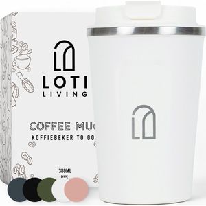 Loti Living Koffiebeker To Go – Thermosbeker - Koffiebeker onderweg – Theebeker – Travel mug - 380ml – Wit