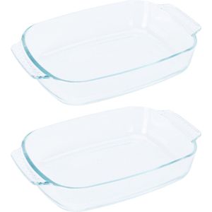 Excellent Houseware Ovenschaal - glas - 2x - ovaal - 2 Liter - 30 x 20 x 6 cm - vaatwasser bestendig