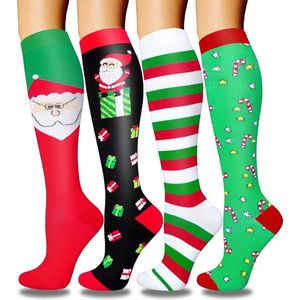 Kerst compressiekousen voor dames en heren, knielange verpleegkundige zwangerschap vliegreizen fietssokken beste ondersteuning exclusief voor Kerstmis