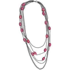 Behave Lange ketting - zwart met roze kralen - meer lagen