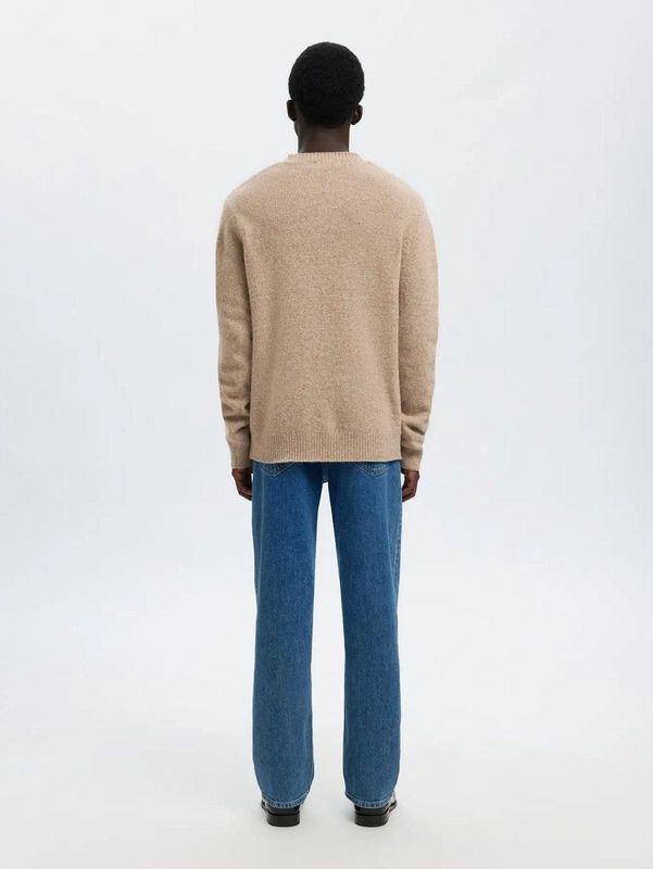 Selected Homme - Slhneil LS Knit Neps Crew Neck - Gebreide Trui - Beige