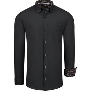 Cappuccino Italia - Heren Overhemden Regular Fit Overhemd Black - Zwart - Maat S