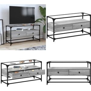 vidaXL Tv-meubel met glazen blad 98x35x51 cm bewerkt hout grijs sonoma - Tv-meubel - Tv-meubelen - Tv Kast - Opbergkast