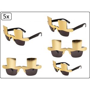 5x Bril gouden top hoed - brillen hoeden carnaval gala thema feest festival gouden hoeden