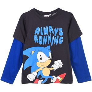 Sonic Shirt - Lange Mouw - Always Running - Antraciet/Blauw - Maat 98/104