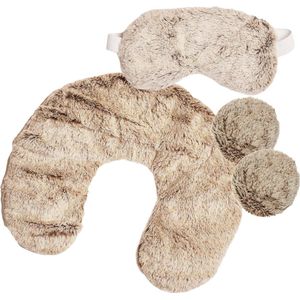 MARBEAUX Warmwaterkruik - Set 4-Delig - Beige - Kersenpitkussen - Nekkussen met Oogmasker - Magnetron - met Handwarmers - Pittenzak