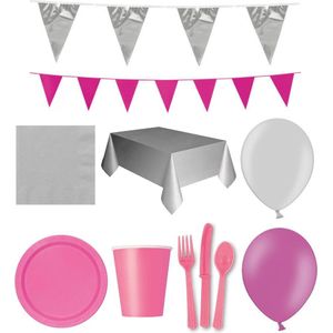Feest versiering - Feest decoratie - Feest versiering verjaardag - Compleet Feestpakket - slingers verjaardag - ballonnen verjaardag - roze zilver