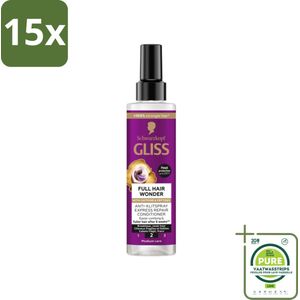15 x Gliss - Anti-Klit Spray Full Hair Wonder - Voor Voller en Sterker Haar - 200 ml - Grootverpakking - Haarverlies - Haarversterking - Anti-klit Spray - Volume Shampoo - Haarspray