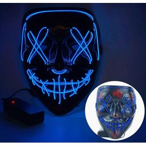 Halloween LED masker blauw - Purge masker cosplay - verkleedmasker halloween - Halloween masker kinderen - LED masker volwassenen - Lichtgevend creepy masker halloween en carnaval