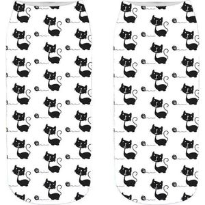 Black and White cartoon style kattensokken - Enkelsokken - Unisex - Maat 36-41