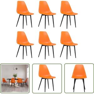 The Living Store Minimalistische Eetkamerstoelen - Oranje - PP en Metaal - 46 x 52 x 84 cm - Ergonomische Rugleuning - Set van 6