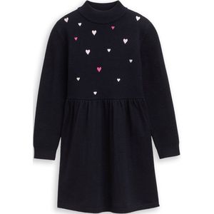 Tom Tailor - Tricot Jurk - Sky Captain - Lange Mouw - Met Hart-applicaties