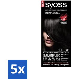 Syoss - Haarverf - 1-1 Zwart - Salonplex Technologie - 1 Haarkleuring - Bulkverpakking - 5 stuks